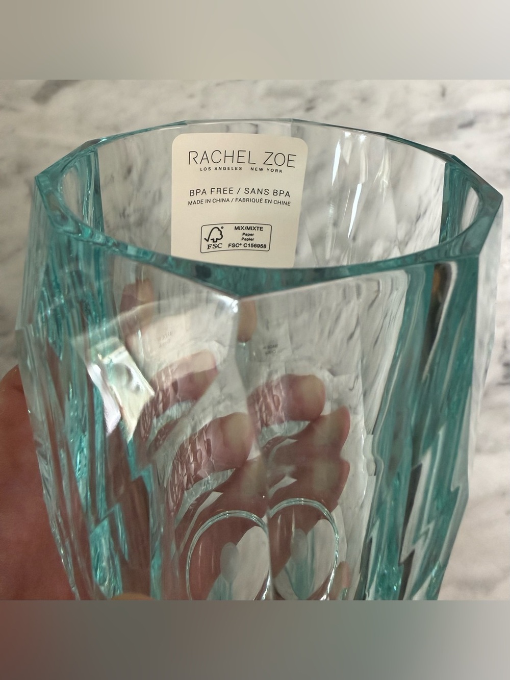 New RACHEL ZOE Aqua Blue Acrylic Faceted Tumbler Drink Glass - Picture 4 of 5